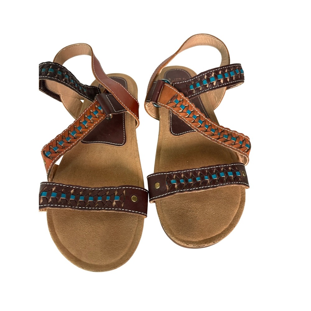 L'Artiste Spring Step Joaquima Leather Braided Slingback Sandals Brown Size 39